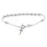 Catholic Italian Sterling Silver Rosary Beads Cross Bracelet 7