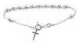 Catholic Italian Sterling Silver Rosary Beads Cross Bracelet - 7"