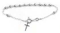 Catholic Italian Sterling Silver Rosary Beads Cross Bracelet - 7"