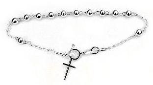 Catholic Italian Sterling Silver Rosary Beads Cross Bracelet - 7