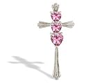 14K White Gold Heart Created Pink Sapphire and Diamond Cross Pendant