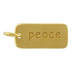Rectangular PEACE Sign Double Sided Word Charm or Pendant in Gold Vermeil, #8281