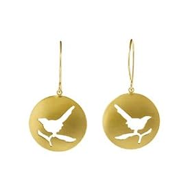 Gold Vermeil Bird on Branch Disc Earrings