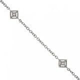 14KT White Gold Rolo Anklet with Diamonds Lobster