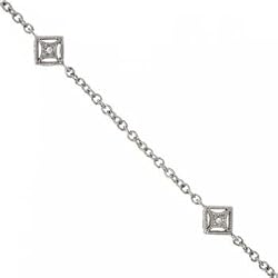 Diamond Ankle Bracelet in 14K Solid White Gold Rolo Link