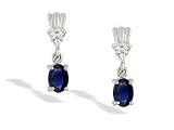 14K White Gold Genuine Oval Sapphire and Diamond Dangle Drop Earrings