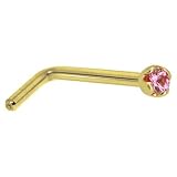 Solid 14KT Yellow Gold 1.5mm Genuine Pink Sapphire L-Shaped Nose Ring - 20 Gauge