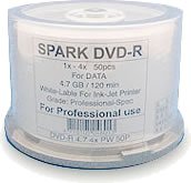 SPARK DVD-Rデータ用 4倍速 50枚スピンドルケース プリンタブル 白 RITEK製 DVD-R4.7 4XPW50P