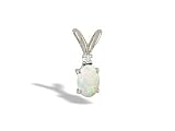 14K White Gold Genuine Oval Opal and Diamond Pendant