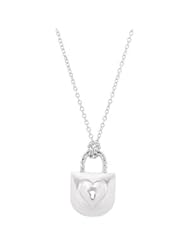 CleverEve 2013 Designer Series .08 ct tw Diamond Heart Lock & 18" Sterling Silver Necklace w/ Total of 11 I2 H+ Round Diamonds
