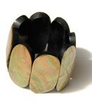 Twin Palm Brownlip Mother of Pearl Oblong Oval Disc Shell Stretch Bracelet P3-C