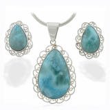 Accented Tear Drop Larimar Earrings & Pendant Set