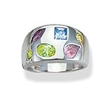 Geometric shaped stones with pink, peridot, amethyst, yellow and Blue Topaz CZ Sterling Silver Ring