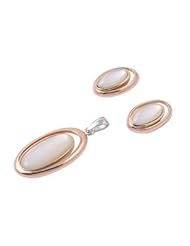 Sterling Silver Elegant Oval Design Mother of Pearl Pendant and Earrings Jewelry Set
