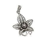 Bali Silver Filigree Antiqued Orchid Blossom Pendant