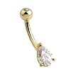 14 karat gold belly button ring with Clear Tear Drop