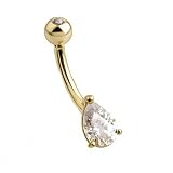 14 karat gold belly button ring with Clear Tear Drop