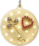 Key and Heart on Star Disc, 14K Gold Charm