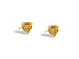 14K Yellow Gold Genuine Heart Citrine Stud Earrings
