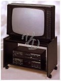 Black Finish Wood 2 Tier TV Cart Stand w/Casters & Shelf