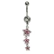 Stainless Steel Belly Ring with Clear Australian Crystals - Dangling stars 14g/5mm ball