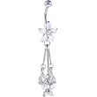 Crystal Cubic Zirconia Teardrop Butterfly Dangle Belly Ring