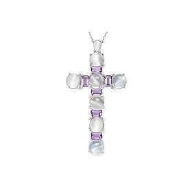 19 1 5 Carat White Moonstone and Amethyst Sterling Silver Pendant w Chain by Moonstone Birthstones