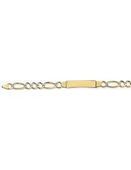 9mm 14k White Pave Large Figaro ID Bracelet 8.5"