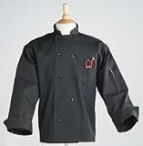 Black, 10 Pearl Button Chef Coat with Thermometer Pocket, X-Large