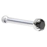 Solid 14KT White Gold 2mm Genuine Black Diamond Nose Bone - 18 Gauge
