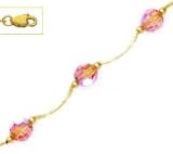 14k Yellow 6 mm Round Light-Rose Crystal Necklace - Choice 16-inch