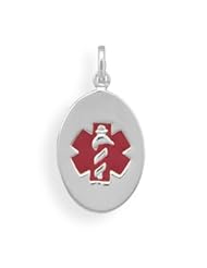 Medical Alert Tag Pendant Oval Sterling Silver - Engraving Included