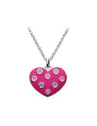 Silver Fuchsia Polka Dot Heart Pendant Girls Necklace (14 or 16 in)