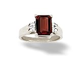 14K White Gold Genuine Emerald-cut Garnet and Diamond Ring