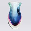Hand Blown Red Blue & Green Sommerso Art Glass Vase 10.5" tall