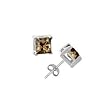 Sterling Silver Stud Earrings with Smoky Quartz - Square Prong - 4mm