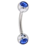 16 Gauge 5/16 Sapphire Blue Double Gem Eyebrow Ring 4mm