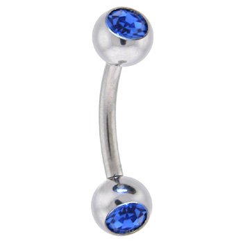 16 Gauge 5 16 Sapphire Blue Double Gem Eyebrow Ring 4mm