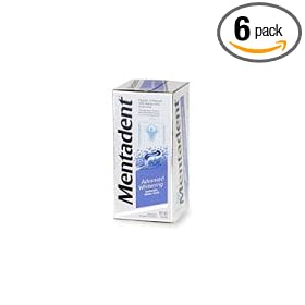 Mentadent Advanced Whitening Fluoride Toothpaste with Baking Soda and Peroxide, Refreshing Mint, 3.5-Ounce Containers (Pack of 6)