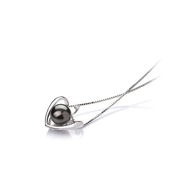 PearlsOnly Heart Black 9-10mm AA Freshwater Sterling Silver Pearl Pendant
