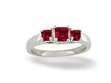 14K White Gold Genuine Square Ruby 3-Stone Ring