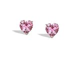 14K White Gold Heart Created Pink Sapphire Stud Earrings