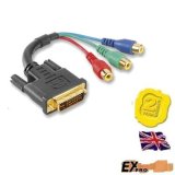 Ex-Pro - Premium DVD-I to 3 x RGB Phono Plugs Adapter. Gold Plated Finish Converts DVI to RFB Output, simply connect your RGB Cable to the connectors plugs.