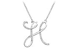 Cubic Zirconia Letter H Script Initial Pendant : .925 Sterling Silver - 0.15 CT TGW