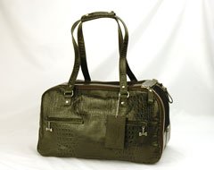 Classic and Elegant Olive and Black Donald Pliner Bones Dog Carrier (Small)