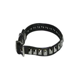 3/8" Black Leather Collar w/ Pyramid Studs - Mini (Fits neck size 8"-10")