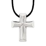 Sterling Silver, Cubic Zirconia Heart Cross Pendant with Black Leather Cord, Ferroni (16)(Nickel-Free)