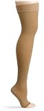 Truform 20-30 Thigh High Open-Toe Hose with Beaded Top, Beige, Large