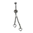 Stainless Steel Belly Ring with Clear Australian Crystals - Dangling hearts 14g/5mm ball