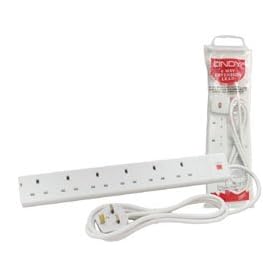 LINDY Power Strip - UK Mains 6 Way Gang Socket White 5m